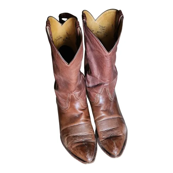 Vintage Tony Lama 6155 Cowboy Boots 10D Brown Leather Western Rodeo USA Made