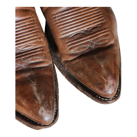 Vintage Tony Lama 6155 Cowboy Boots 10D Brown Leather Western Rodeo USA Made