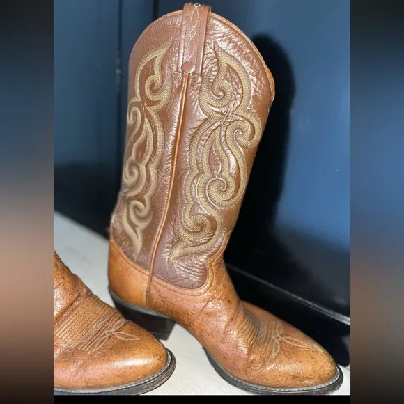 VINTAGE TONY LAMA MENS COWBOY WESTERN BOOTS STYLE 8417 Size 8D SMOOTH OSTRICH