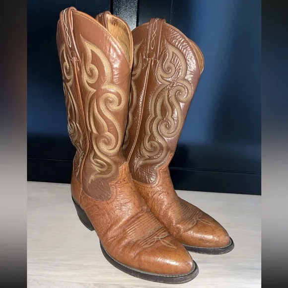 VINTAGE TONY LAMA MENS COWBOY WESTERN BOOTS STYLE 8417 Size 8D SMOOTH OSTRICH