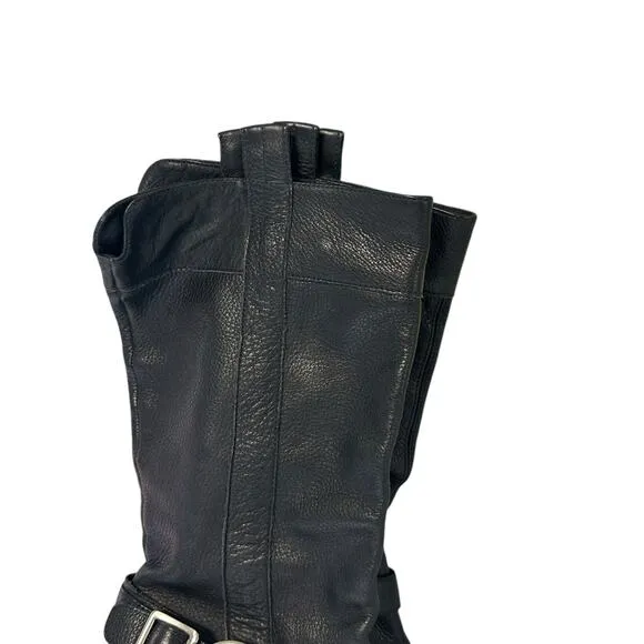 Vintage Y2K Gianni Bini Women’s Midi Leather Boots Black 7.5 Moto Biker Casual