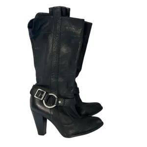 Vintage Y2K Gianni Bini Women’s Midi Leather Boots Black 7.5 Moto Biker Casual