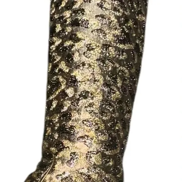 VINTAGE YVES SAINT LAURENT 1989 animal print metallic SILK tall toe Boots sz 8.5