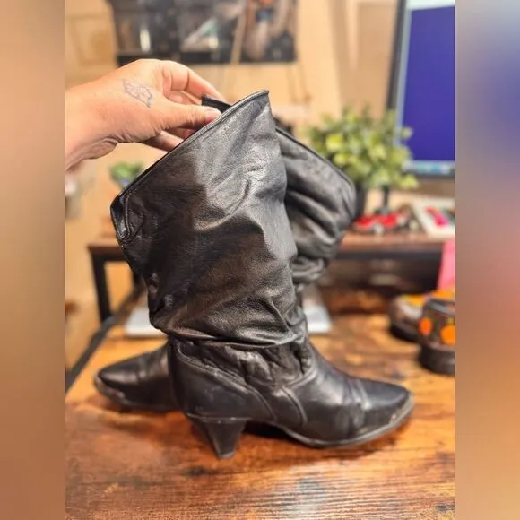 Vintage Zodiac Black Leather Heeled Boots size 10
