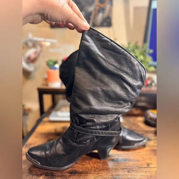 Vintage Zodiac Black Leather Heeled Boots size 10