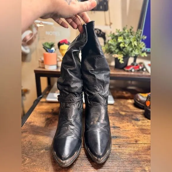 Vintage Zodiac Black Leather Heeled Boots size 10