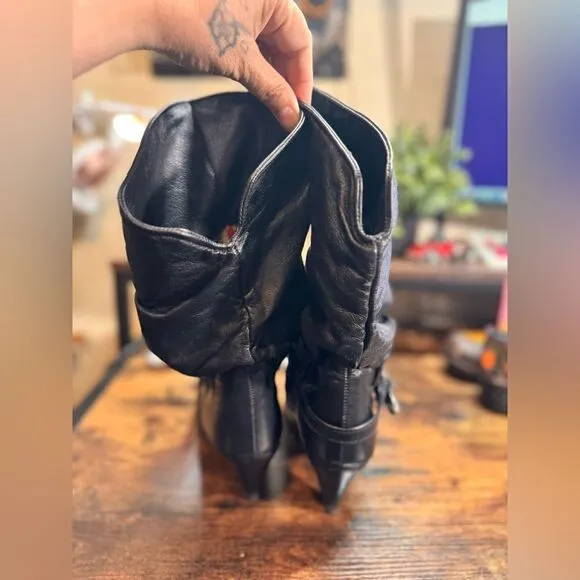 Vintage Zodiac Black Leather Heeled Boots size 10