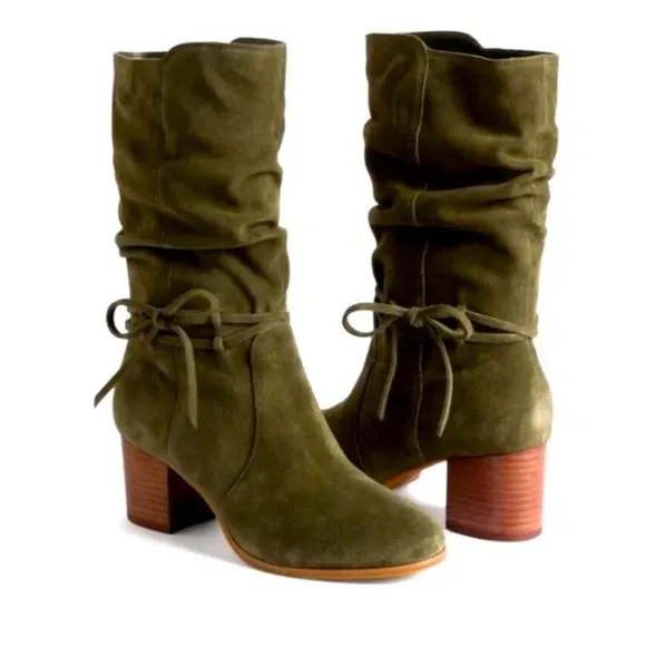 Violet &amp; Red Janine Tall Shaft Suede Boots in Olive