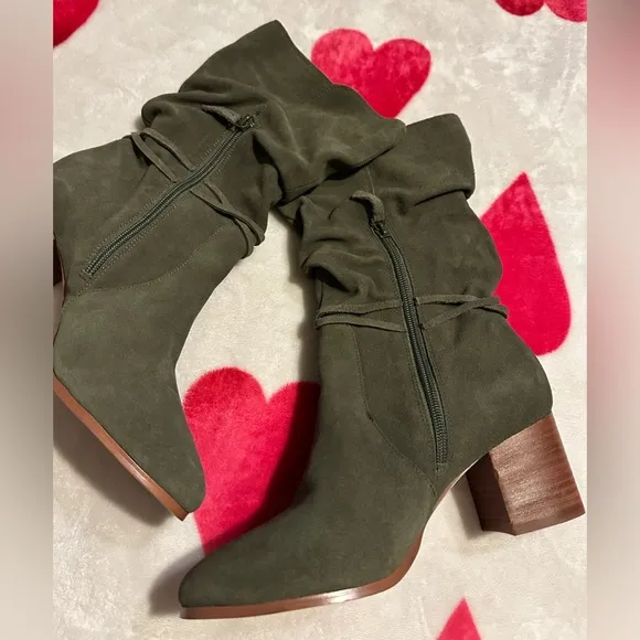 Violet &amp; Red Janine Tall Shaft Suede Boots in Olive