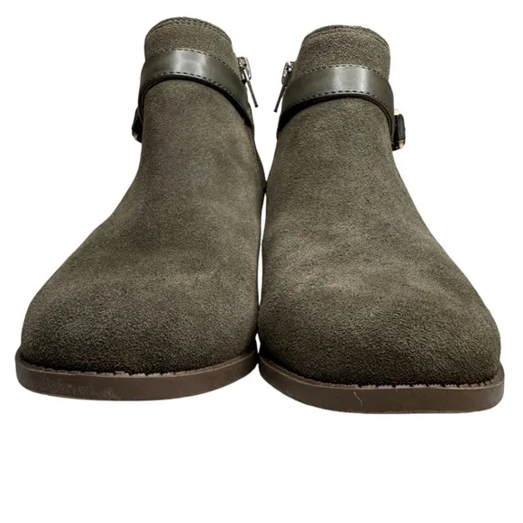Vionic Farrah water repellent suede leather dark khaki green ankle boots 7.5