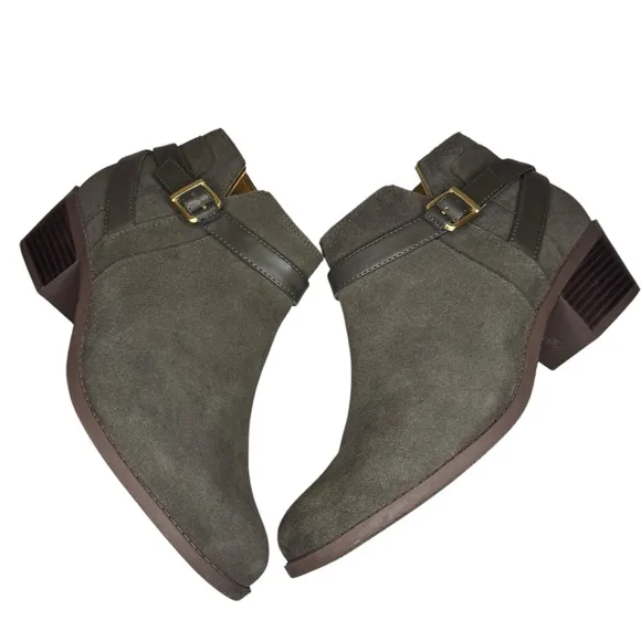 Vionic Farrah water repellent suede leather dark khaki green ankle boots 7.5