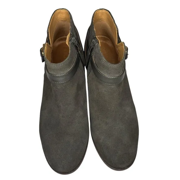 Vionic Farrah water repellent suede leather dark khaki green ankle boots 7.5