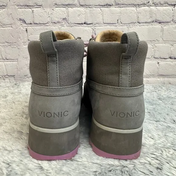 Vionic Gray Purple Acadia Nolan Waterproof Hiker Boots Outdoor Ankle 9 Lace Up