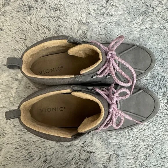 Vionic Gray Purple Acadia Nolan Waterproof Hiker Boots Outdoor Ankle 9 Lace Up