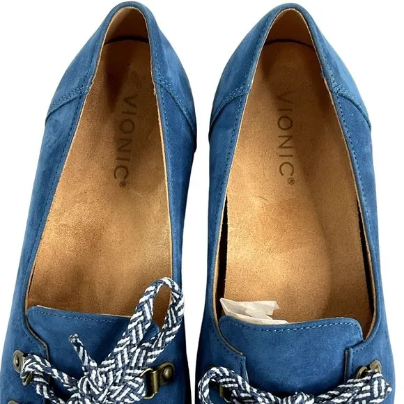Vionic Shoes Womens Size 9.5 Blue Teagan Loafer Lace Up Arch Support comfort