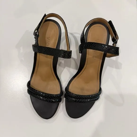 Vionic Womens Emmy Black Lizard Wedge Sandals Size 7 EUC