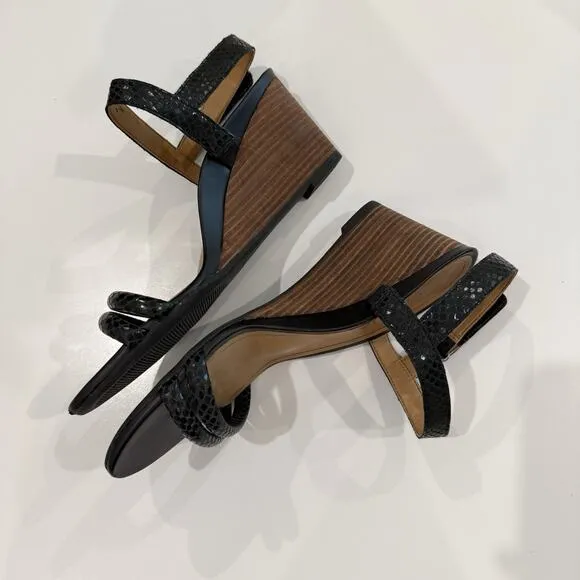 Vionic Womens Emmy Black Lizard Wedge Sandals Size 7 EUC
