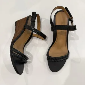 Vionic Womens Emmy Black Lizard Wedge Sandals Size 7 EUC