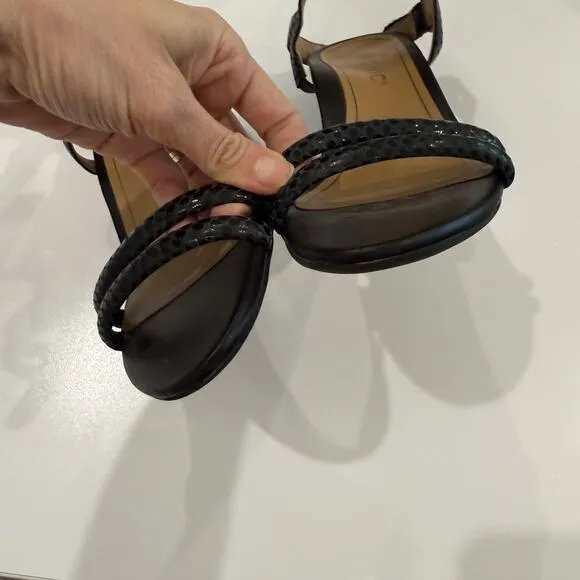 Vionic Womens Emmy Black Lizard Wedge Sandals Size 7 EUC