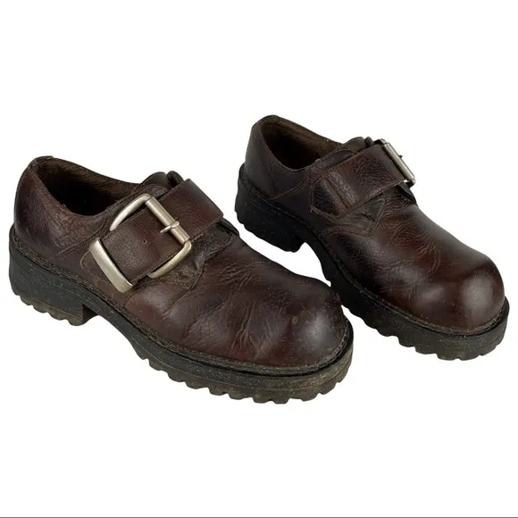 VTG Bed STU Sz 41 Chunky Platform Brown Leather Buckle Shoes