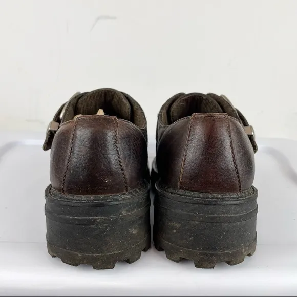 VTG Bed STU Sz 41 Chunky Platform Brown Leather Buckle Shoes