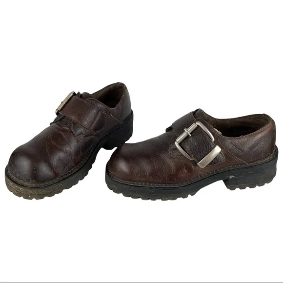 VTG Bed STU Sz 41 Chunky Platform Brown Leather Buckle Shoes