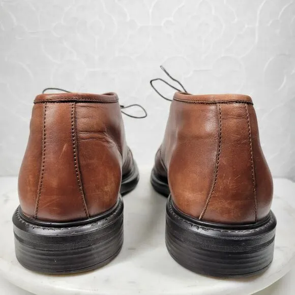 VTG Bostonian Blue Italian Leather Boots Mens 12M Brown Cap Toe Lace Up Shoes
