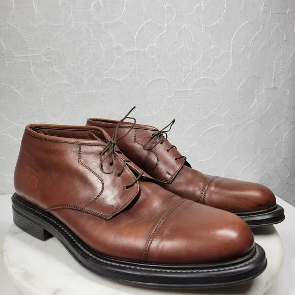 VTG Bostonian Blue Italian Leather Boots Mens 12M Brown Cap Toe Lace Up Shoes