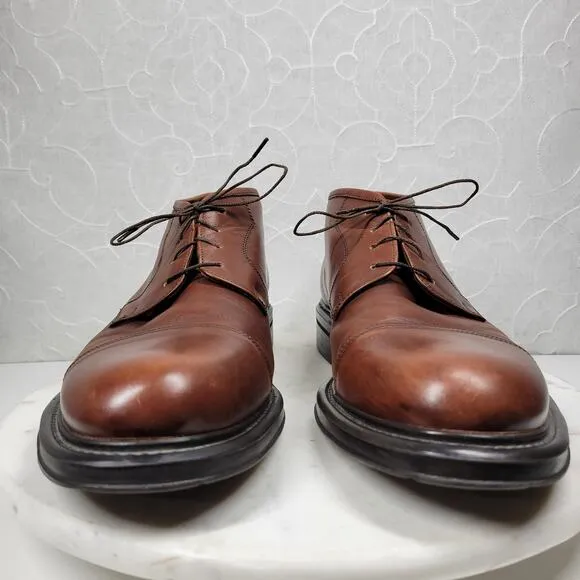 VTG Bostonian Blue Italian Leather Boots Mens 12M Brown Cap Toe Lace Up Shoes