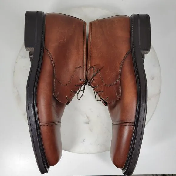 VTG Bostonian Blue Italian Leather Boots Mens 12M Brown Cap Toe Lace Up Shoes