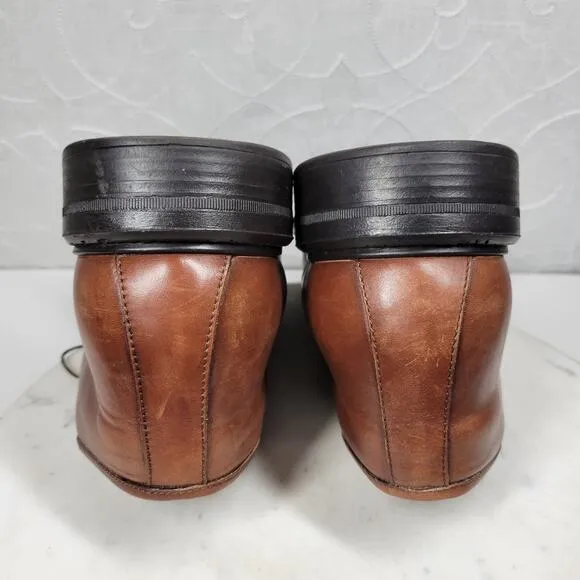 VTG Bostonian Blue Italian Leather Boots Mens 12M Brown Cap Toe Lace Up Shoes