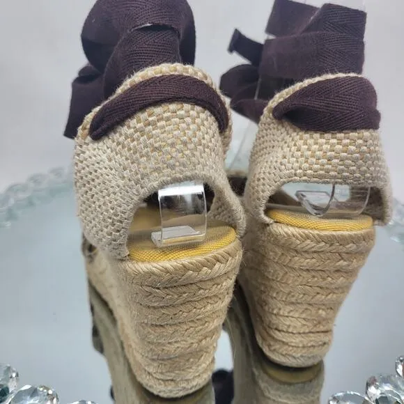 VTG COACH Alina Brown Gold Logo LTD Edit Fish Platform Strappy Wedge Sandals 6 B