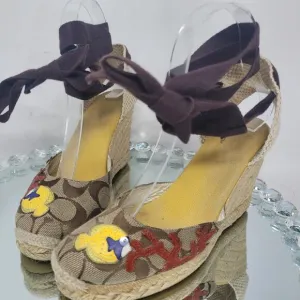 VTG COACH Alina Brown Gold Logo LTD Edit Fish Platform Strappy Wedge Sandals 6 B