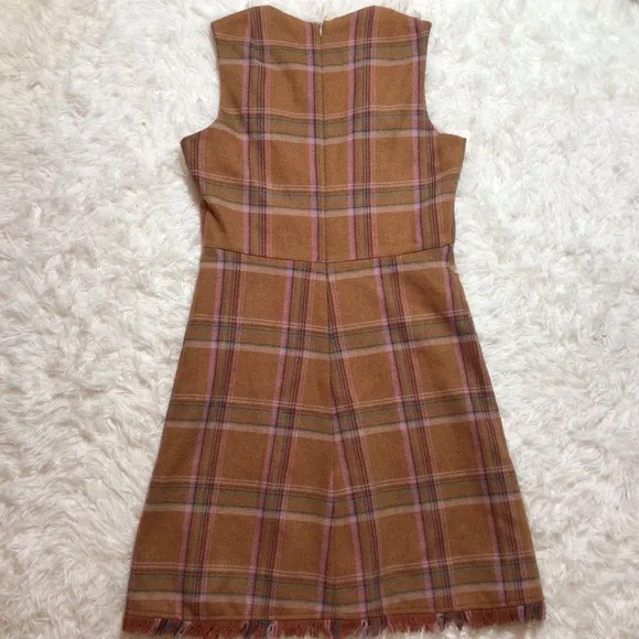 VTG Corey Lynn Calter Wool Fringe Plaid Hardware A-Line Dress Fall 90s 6 Sm