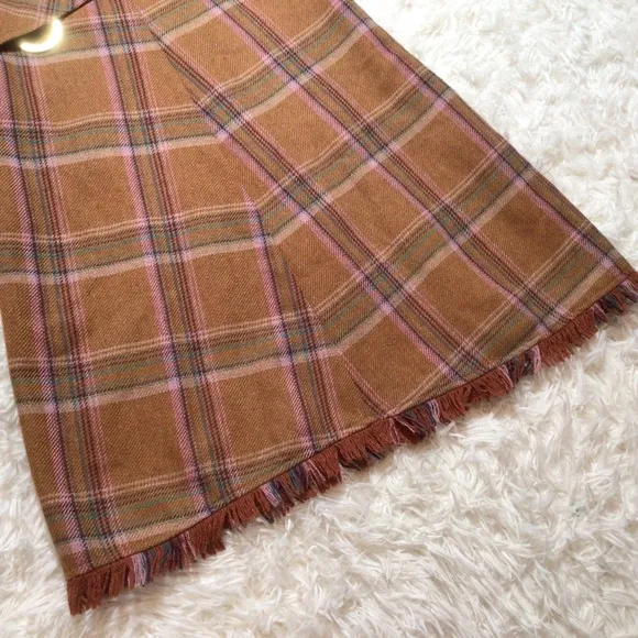 VTG Corey Lynn Calter Wool Fringe Plaid Hardware A-Line Dress Fall 90s 6 Sm