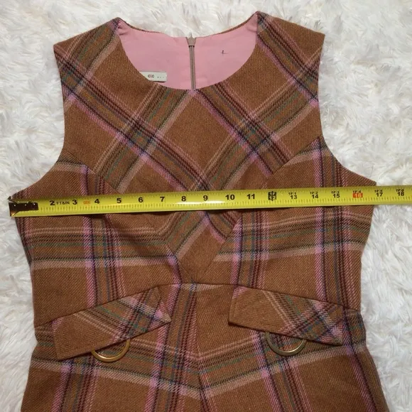 VTG Corey Lynn Calter Wool Fringe Plaid Hardware A-Line Dress Fall 90s 6 Sm