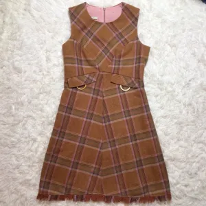 VTG Corey Lynn Calter Wool Fringe Plaid Hardware A-Line Dress Fall 90s 6 Sm
