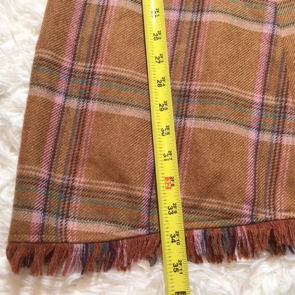 VTG Corey Lynn Calter Wool Fringe Plaid Hardware A-Line Dress Fall 90s 6 Sm