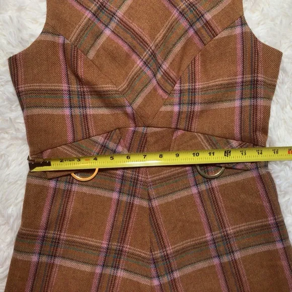 VTG Corey Lynn Calter Wool Fringe Plaid Hardware A-Line Dress Fall 90s 6 Sm