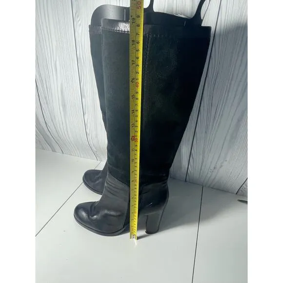 VTG Nine West Size 10.5 Tall EMILIO Black Suede Leather Chunky Boots