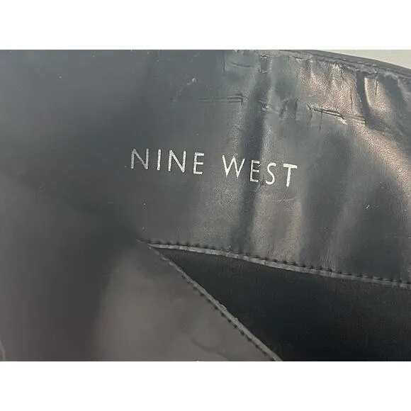 VTG Nine West Size 10.5 Tall EMILIO Black Suede Leather Chunky Boots