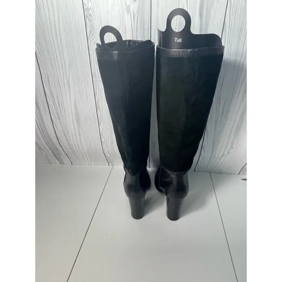 VTG Nine West Size 10.5 Tall EMILIO Black Suede Leather Chunky Boots