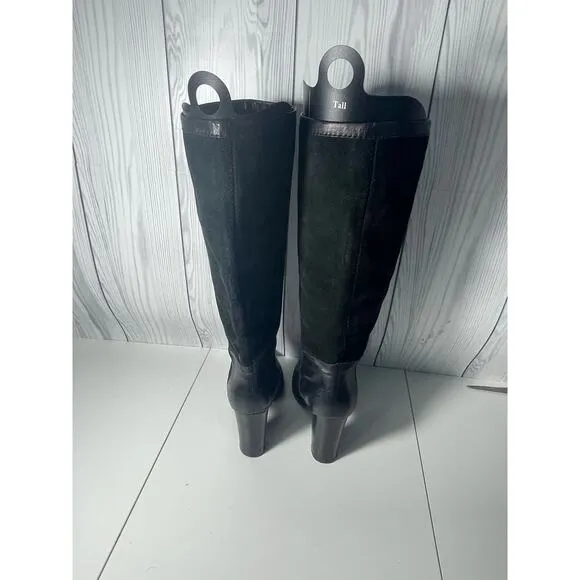 VTG Nine West Size 10.5 Tall EMILIO Black Suede Leather Chunky Boots