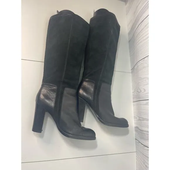 VTG Nine West Size 10.5 Tall EMILIO Black Suede Leather Chunky Boots