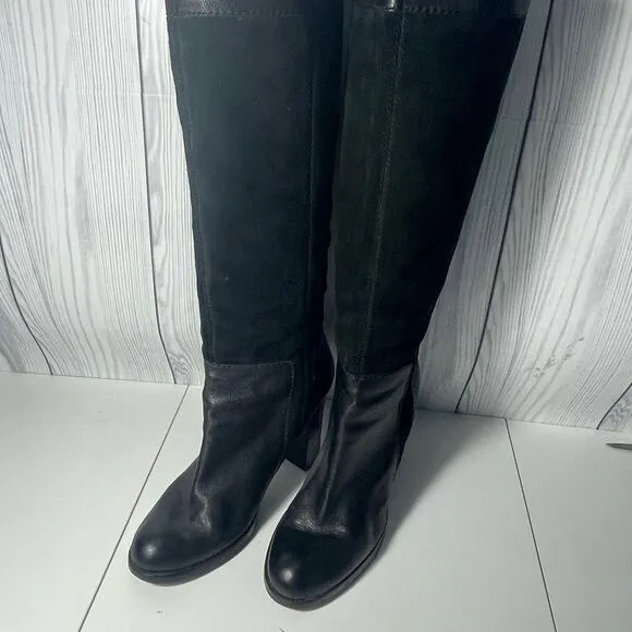 VTG Nine West Size 10.5 Tall EMILIO Black Suede Leather Chunky Boots