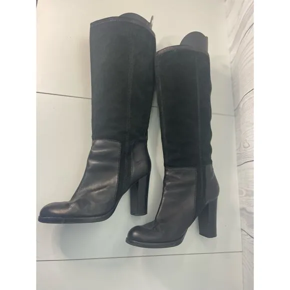 VTG Nine West Size 10.5 Tall EMILIO Black Suede Leather Chunky Boots