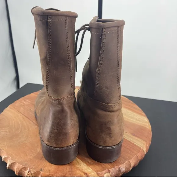 Vtg Packer Lace Up Western kiltie Work brown Leather Mens Boots 7.5 EW wide