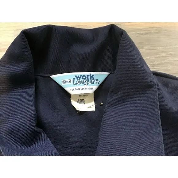 Vtg Sears Work Leisure Zip Up Coveralls Navy Mechanic Zipper Snap Mens Size 40 R