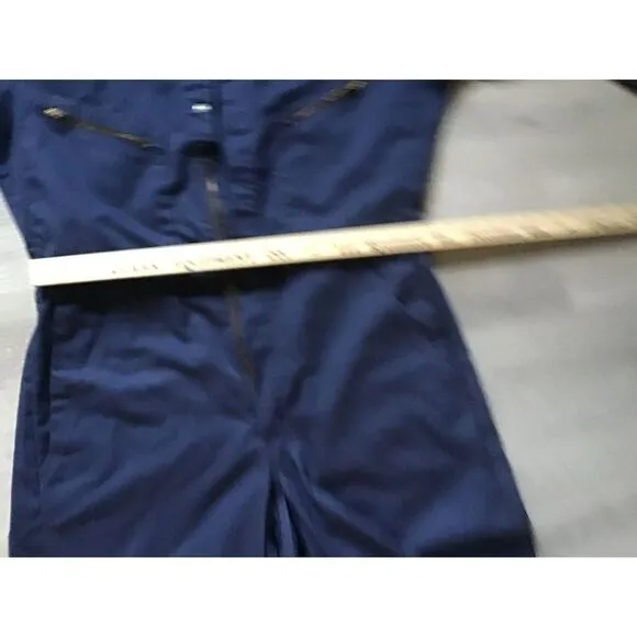 Vtg Sears Work Leisure Zip Up Coveralls Navy Mechanic Zipper Snap Mens Size 40 R