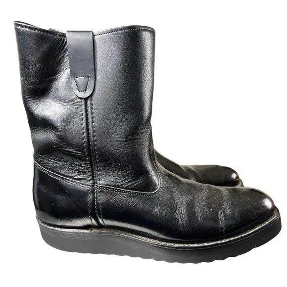 VTG‎ Sonora By Double HH West Black Leather Men Boots Size 8.5 D Oil Resistant